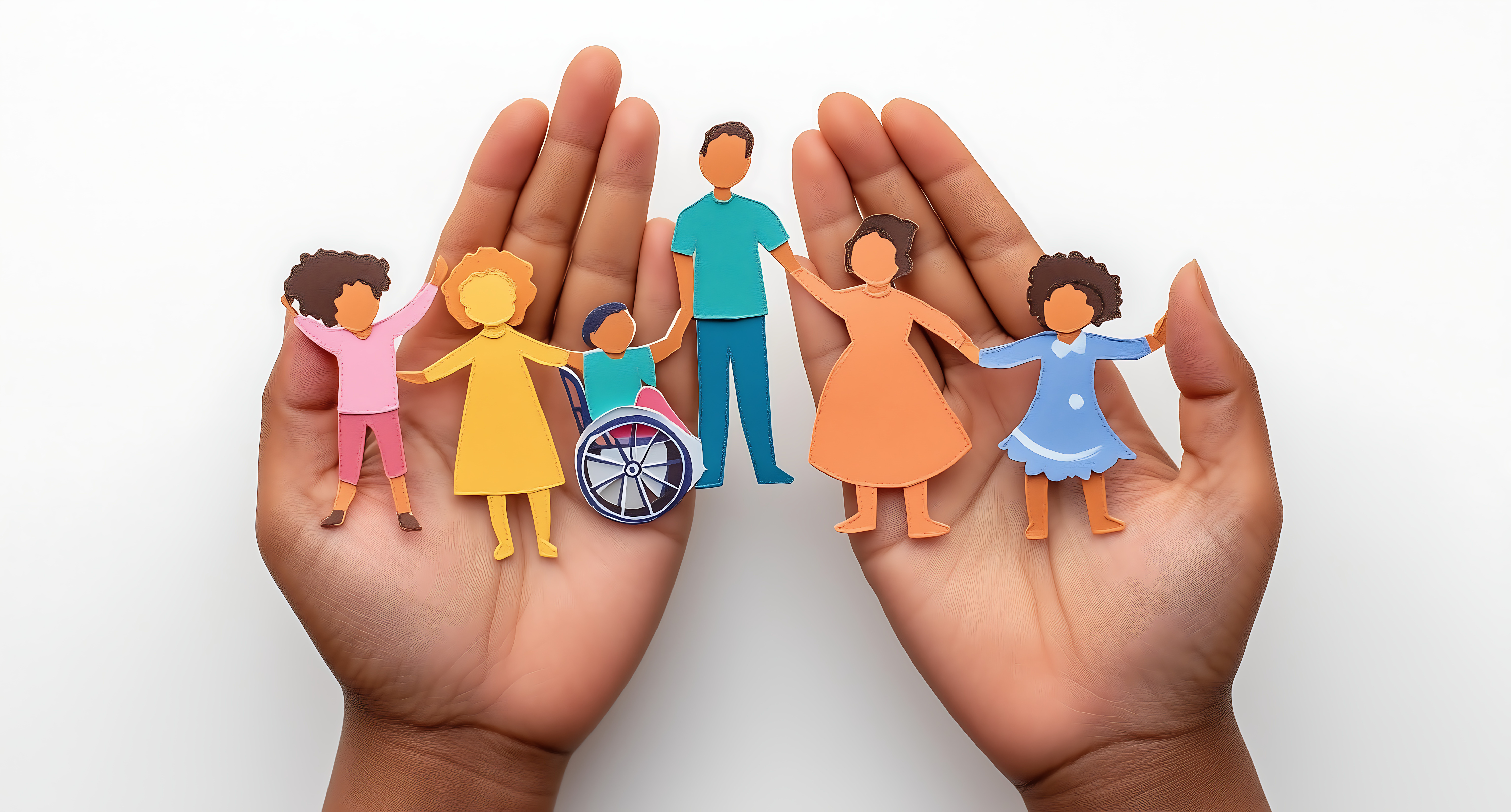 Hands Holding a Paper Cutout of a Family Representing Care, Inclusion, and Diversity Hands Holding a Paper Cutout of a Family Representing Care, Inclusion, and Diversity